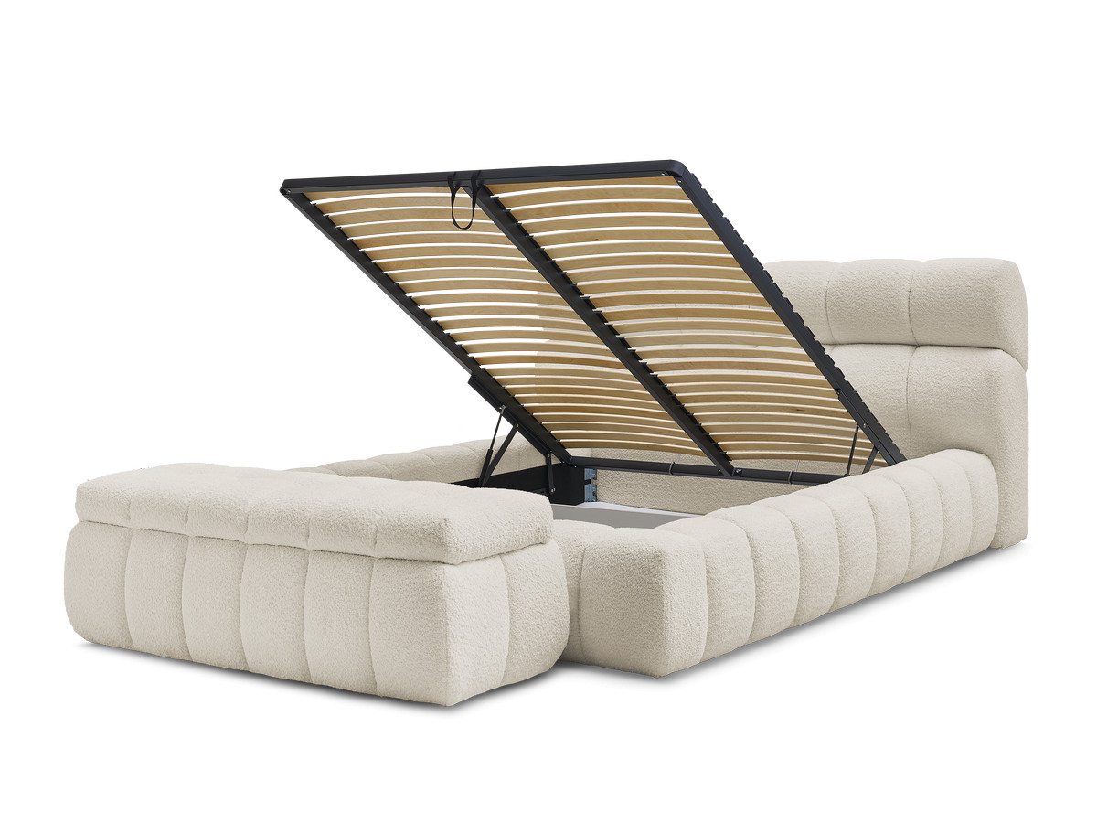 Lit coffre MONT-BLANC + Bout de lit MONT-BLANC tissu bouclette