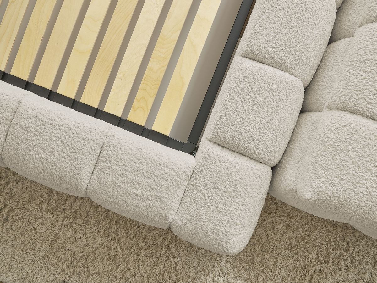 Lit coffre MONT-BLANC + Bout de lit MONT-BLANC tissu bouclette