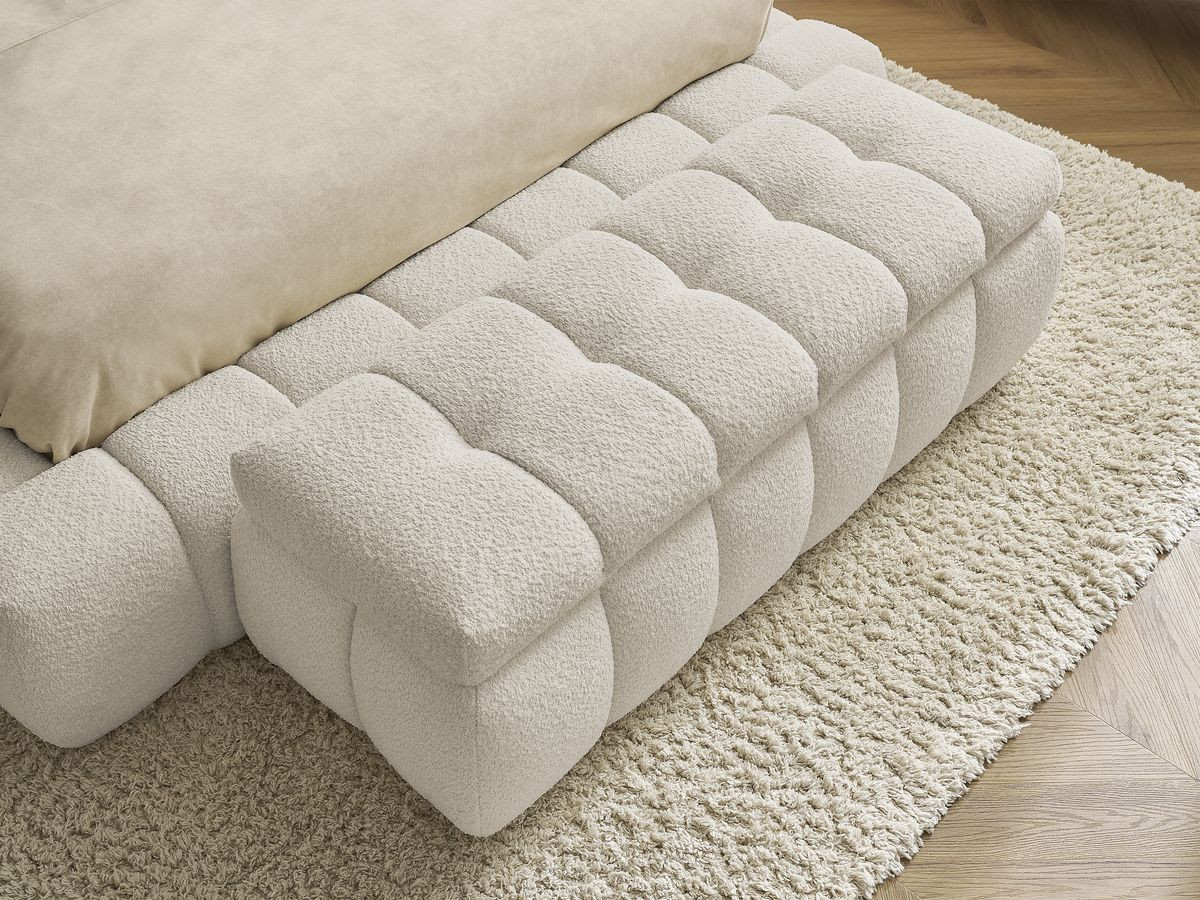 Lit coffre MONT-BLANC + Bout de lit MONT-BLANC tissu bouclette