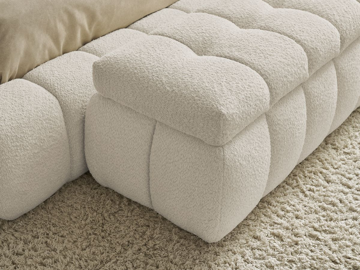 Lit coffre MONT-BLANC + Bout de lit MONT-BLANC tissu bouclette