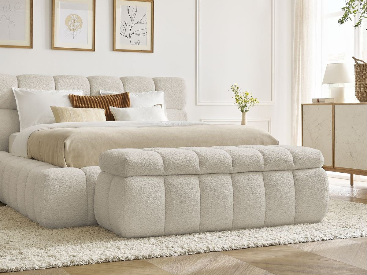 Lit coffre MONT-BLANC + Bout de lit MONT-BLANC tissu bouclette