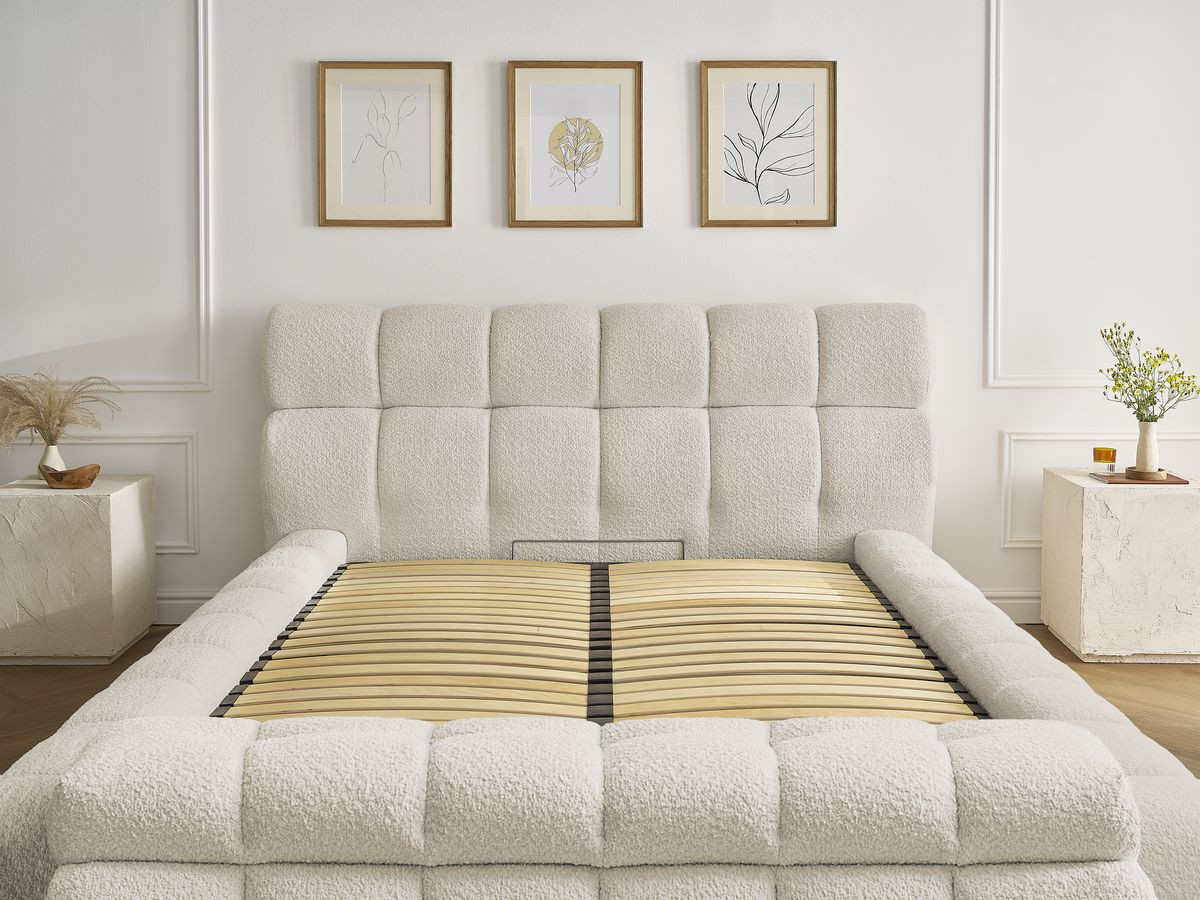 Lit coffre MONT-BLANC + Bout de lit MONT-BLANC tissu bouclette