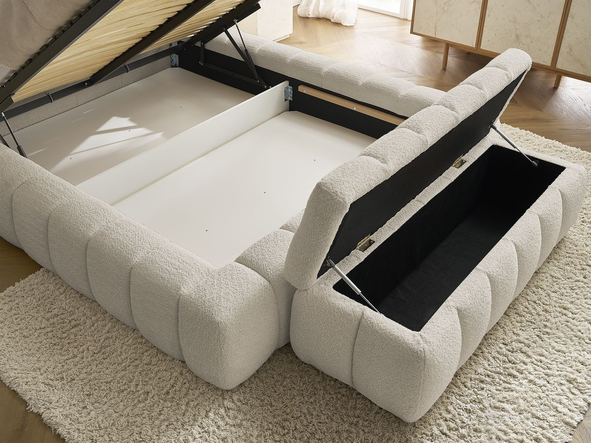Lit coffre MONT-BLANC + Bout de lit MONT-BLANC tissu bouclette