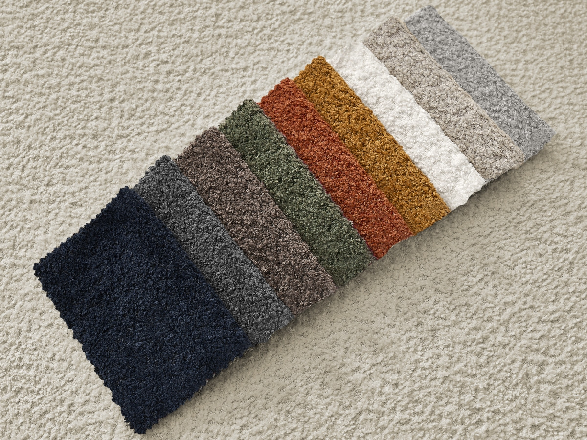 Canapé d'angle fixe EVEREST tissu chiné - Orange - Angle droit - 10 coussins