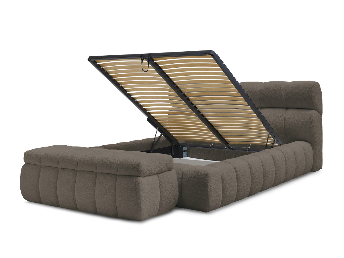 Lit coffre MONT-BLANC + Bout de lit MONT-BLANC tissu bouclette