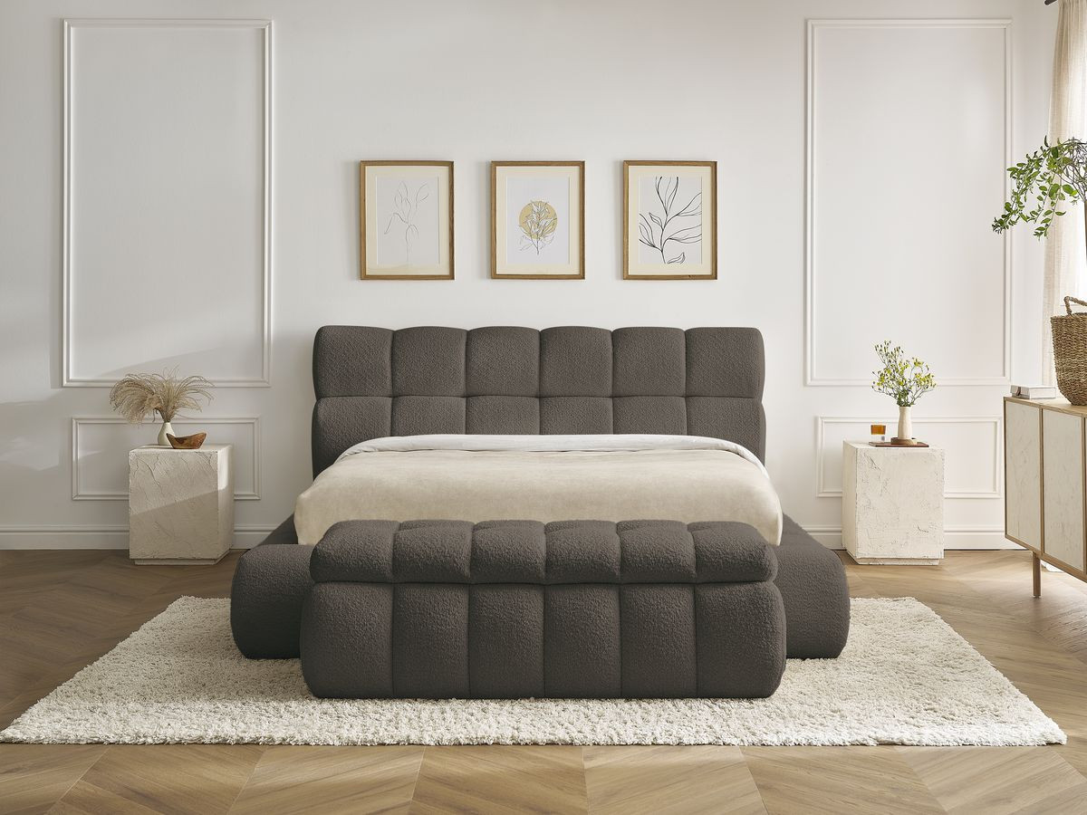 Lit coffre MONT-BLANC + Bout de lit MONT-BLANC tissu bouclette
