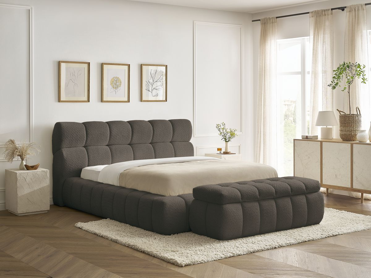 Lit coffre MONT-BLANC + Bout de lit MONT-BLANC tissu bouclette