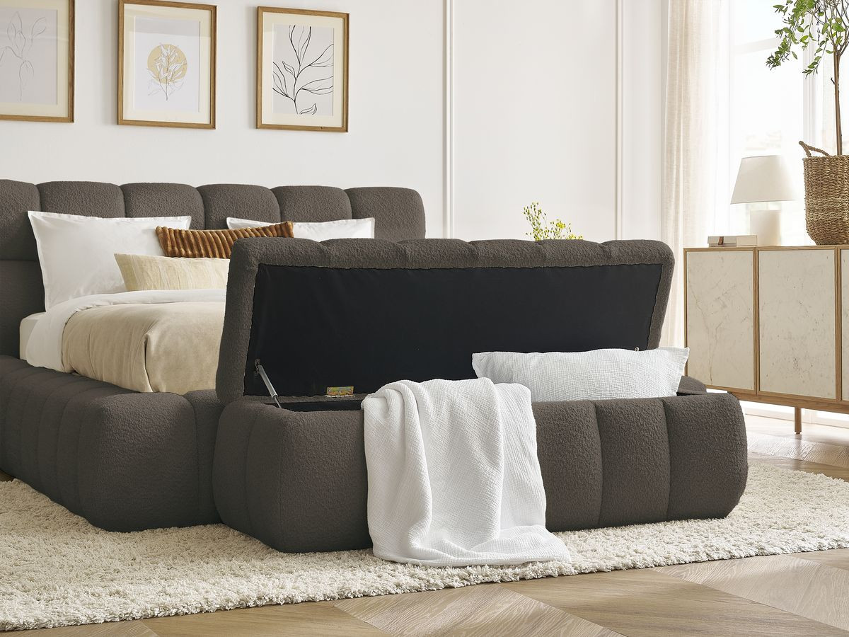 Lit coffre MONT-BLANC + Bout de lit MONT-BLANC tissu bouclette
