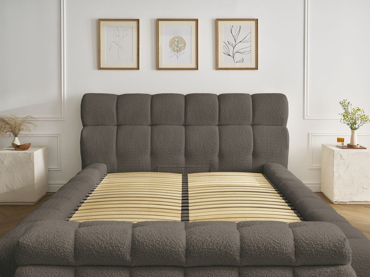 Lit coffre MONT-BLANC + Bout de lit MONT-BLANC tissu bouclette