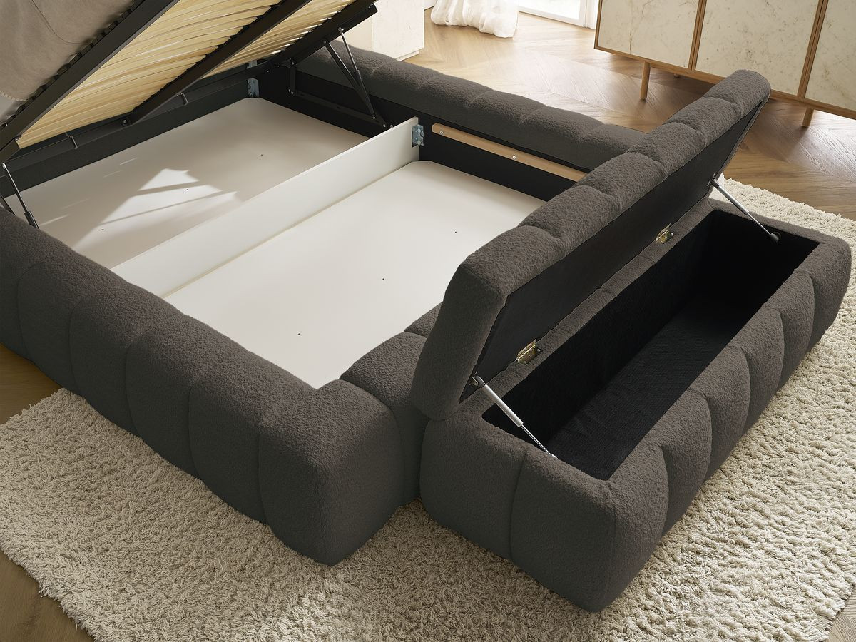 Lit coffre MONT-BLANC + Bout de lit MONT-BLANC tissu bouclette