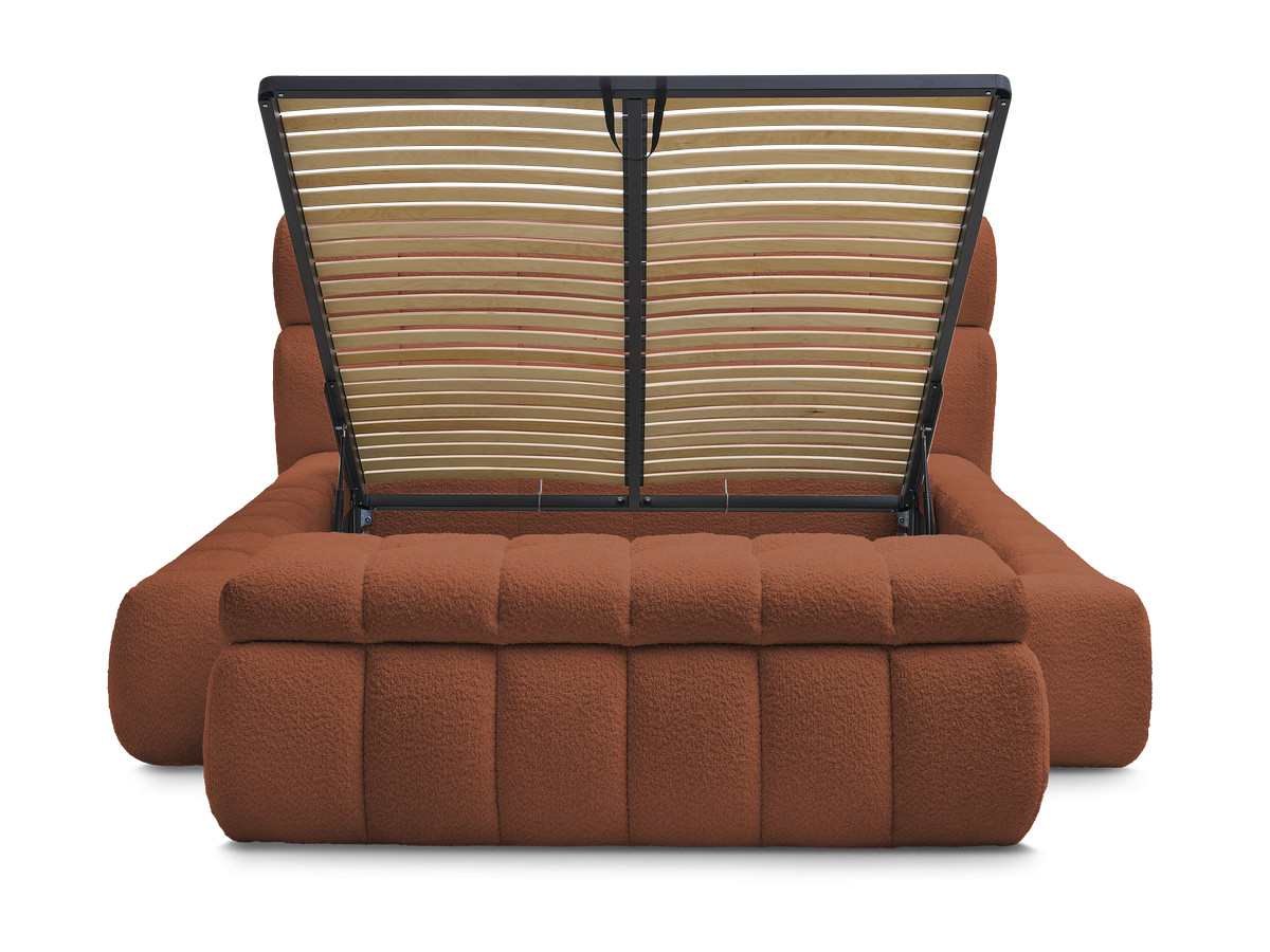 Lit coffre MONT-BLANC + Bout de lit MONT-BLANC bouclette orange 140x190 + bout de lit — vue 6