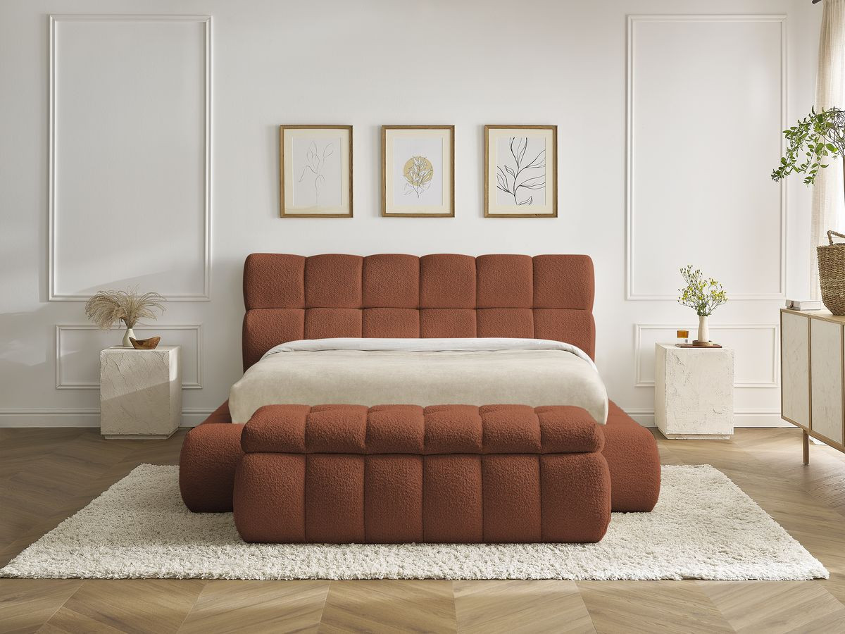 Lit coffre MONT-BLANC + Bout de lit MONT-BLANC tissu bouclette