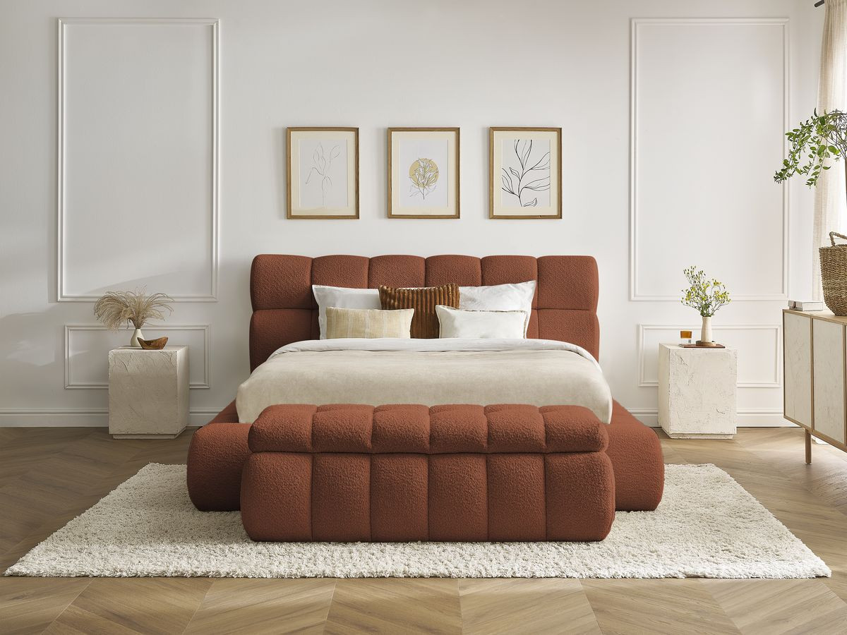 Lit coffre MONT-BLANC + Bout de lit MONT-BLANC tissu bouclette