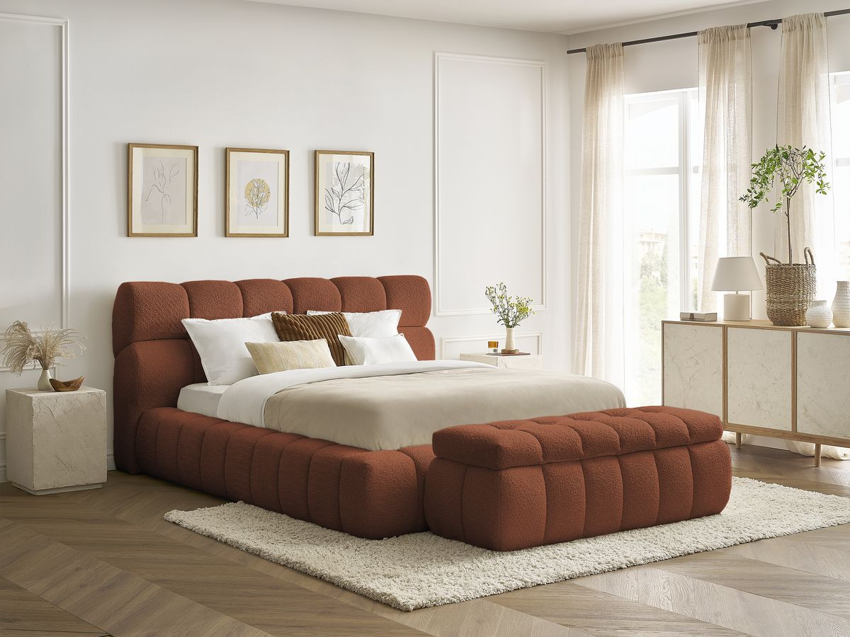 Lit coffre MONT-BLANC + Bout de lit MONT-BLANC tissu bouclette