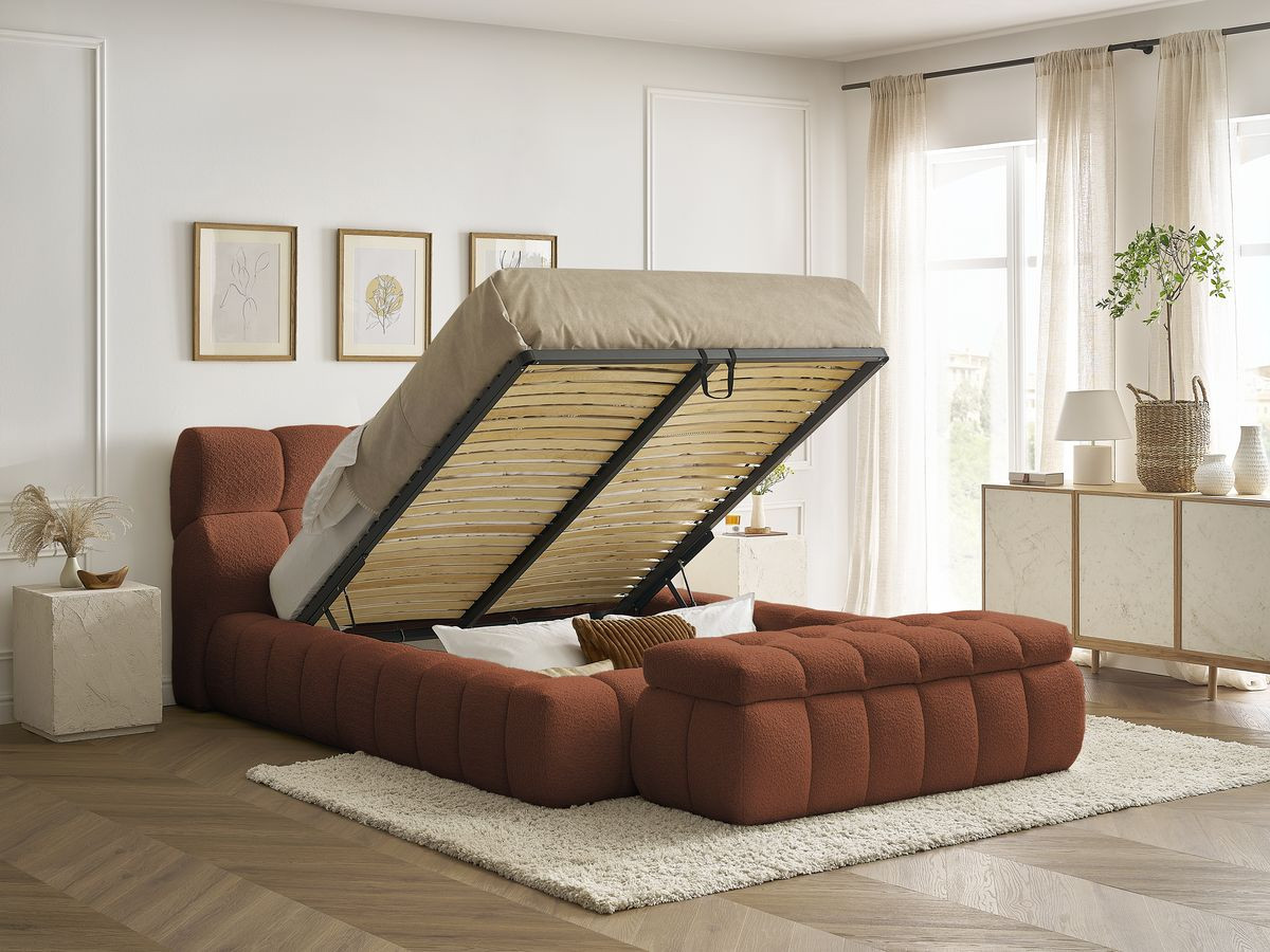 Lit coffre MONT-BLANC + Bout de lit MONT-BLANC tissu bouclette
