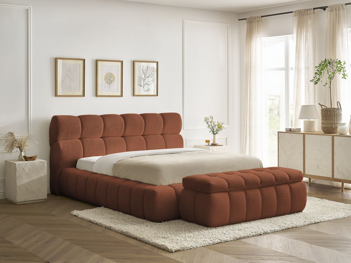 Lit coffre MONT-BLANC + Bout de lit MONT-BLANC tissu bouclette