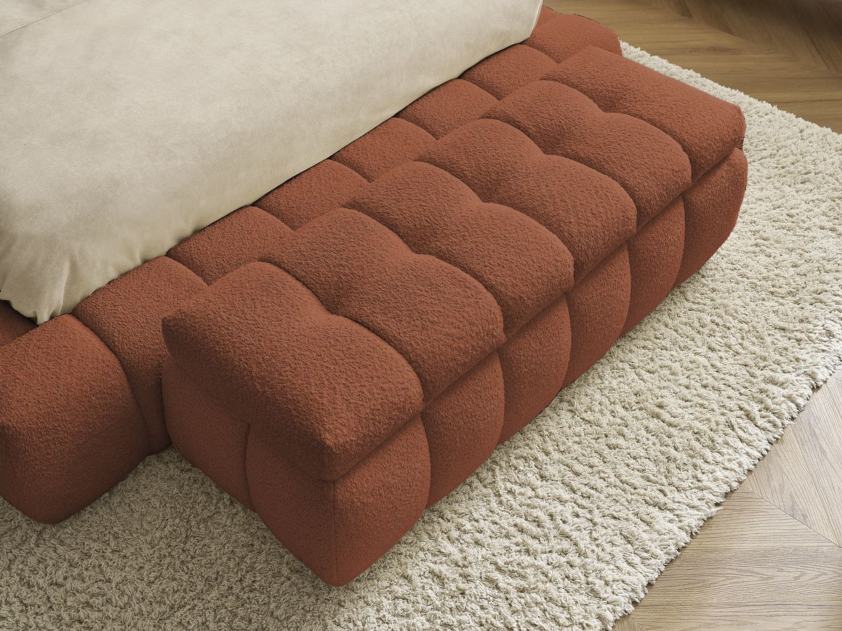 Lit coffre MONT-BLANC + Bout de lit MONT-BLANC tissu bouclette
