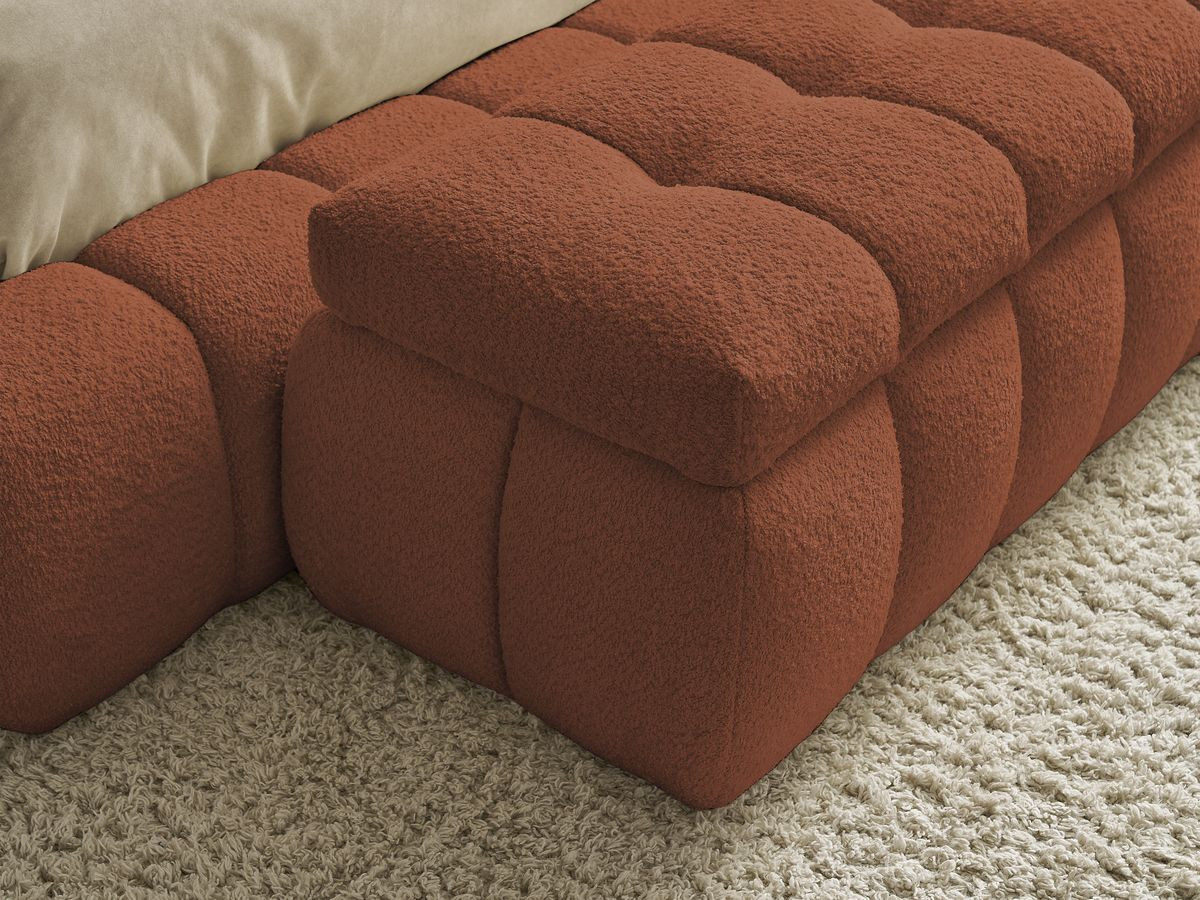 Lit coffre MONT-BLANC + Bout de lit MONT-BLANC tissu bouclette