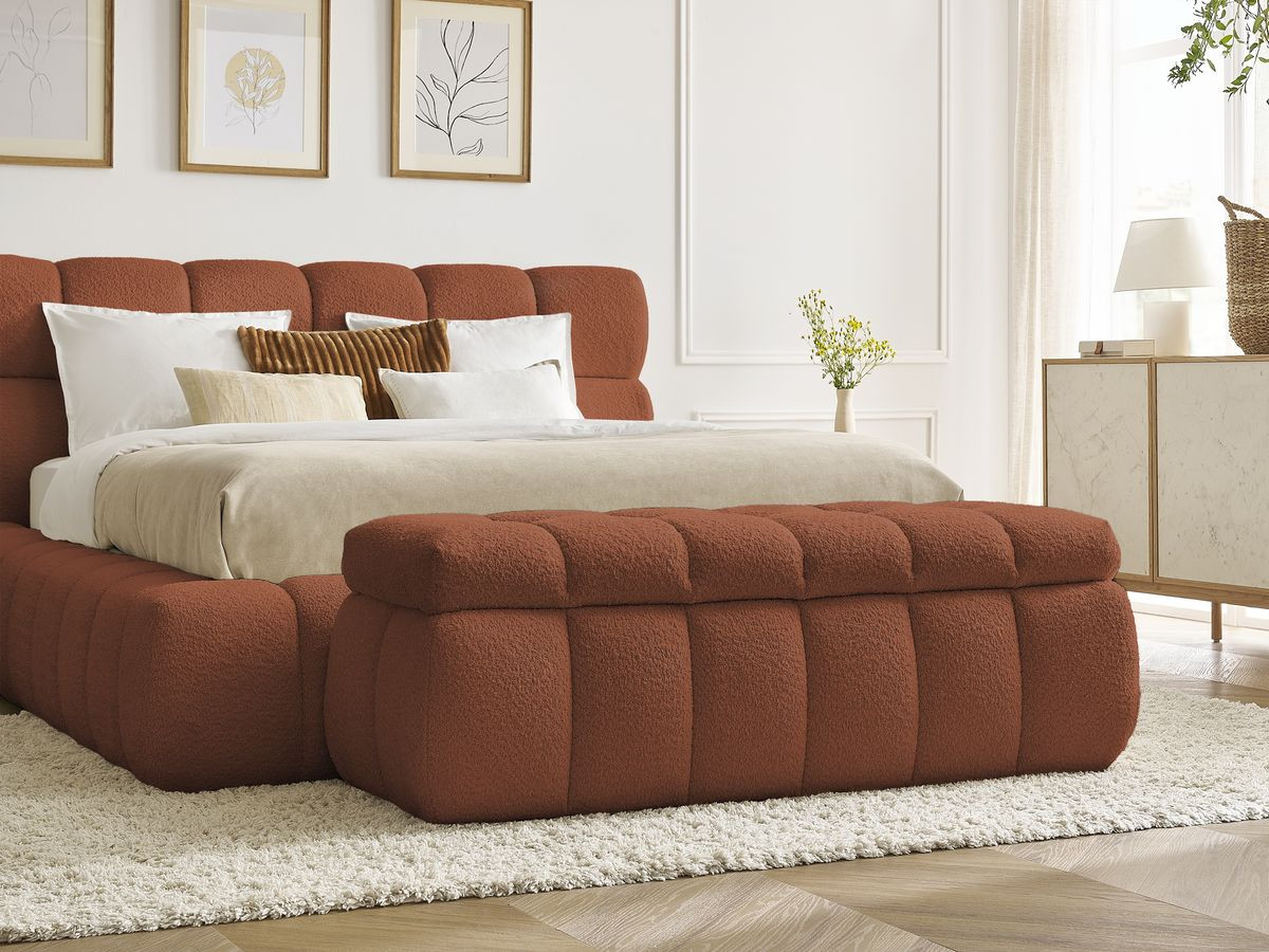 Lit coffre MONT-BLANC + Bout de lit MONT-BLANC tissu bouclette
