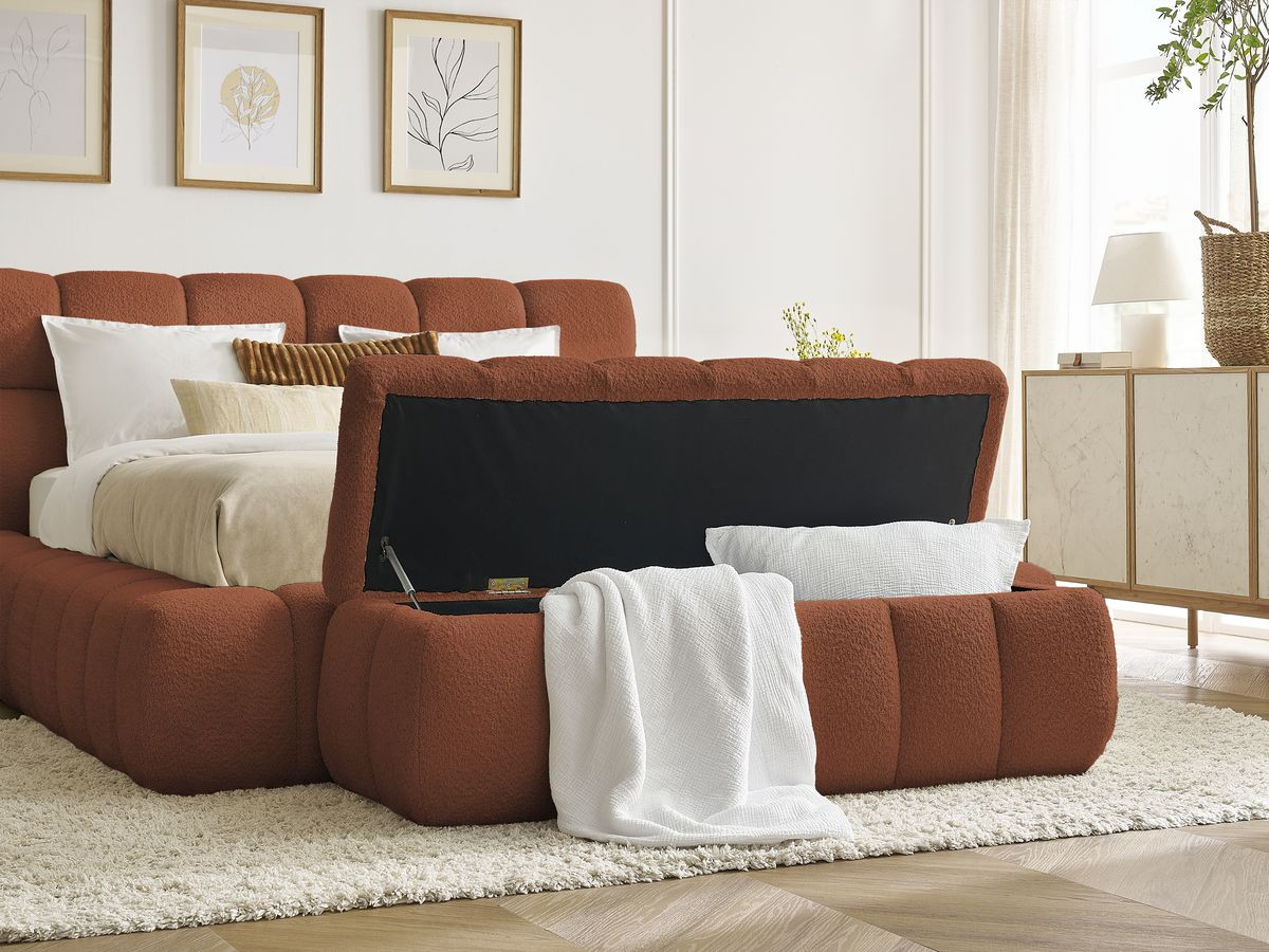 Lit coffre MONT-BLANC + Bout de lit MONT-BLANC tissu bouclette