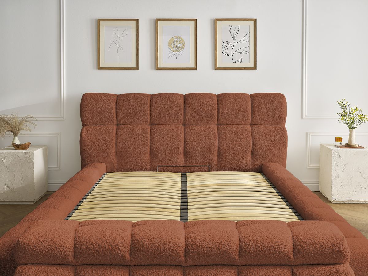 Lit coffre MONT-BLANC + Bout de lit MONT-BLANC tissu bouclette