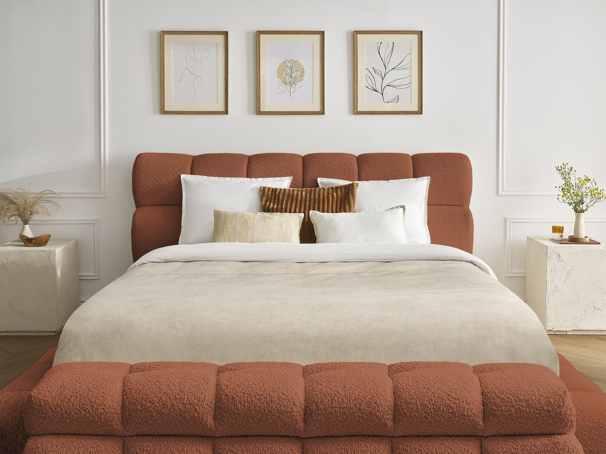 Lit coffre MONT-BLANC + Bout de lit MONT-BLANC tissu bouclette