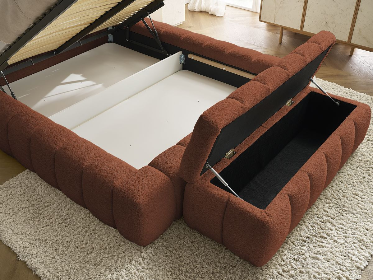 Lit coffre MONT-BLANC + Bout de lit MONT-BLANC tissu bouclette