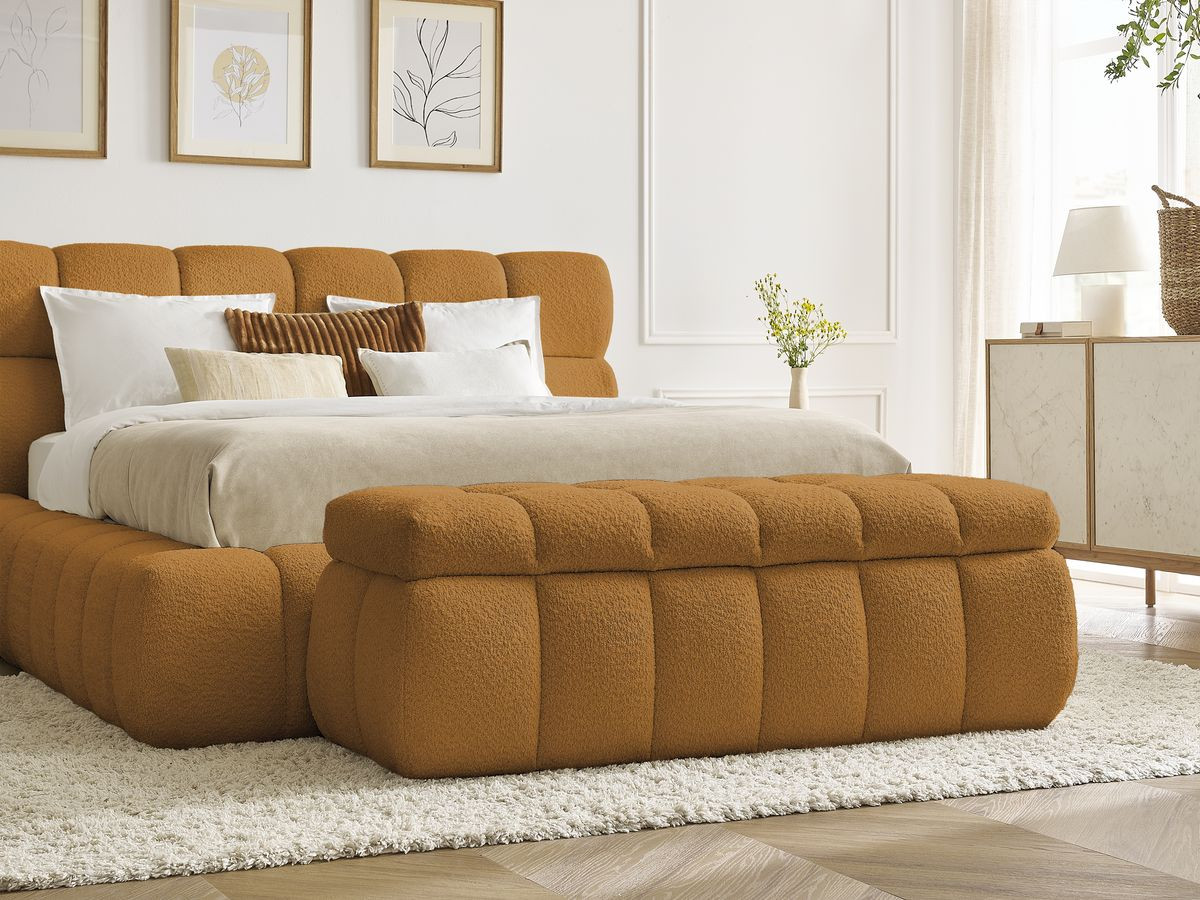 Lit coffre MONT-BLANC + Bout de lit MONT-BLANC tissu bouclette