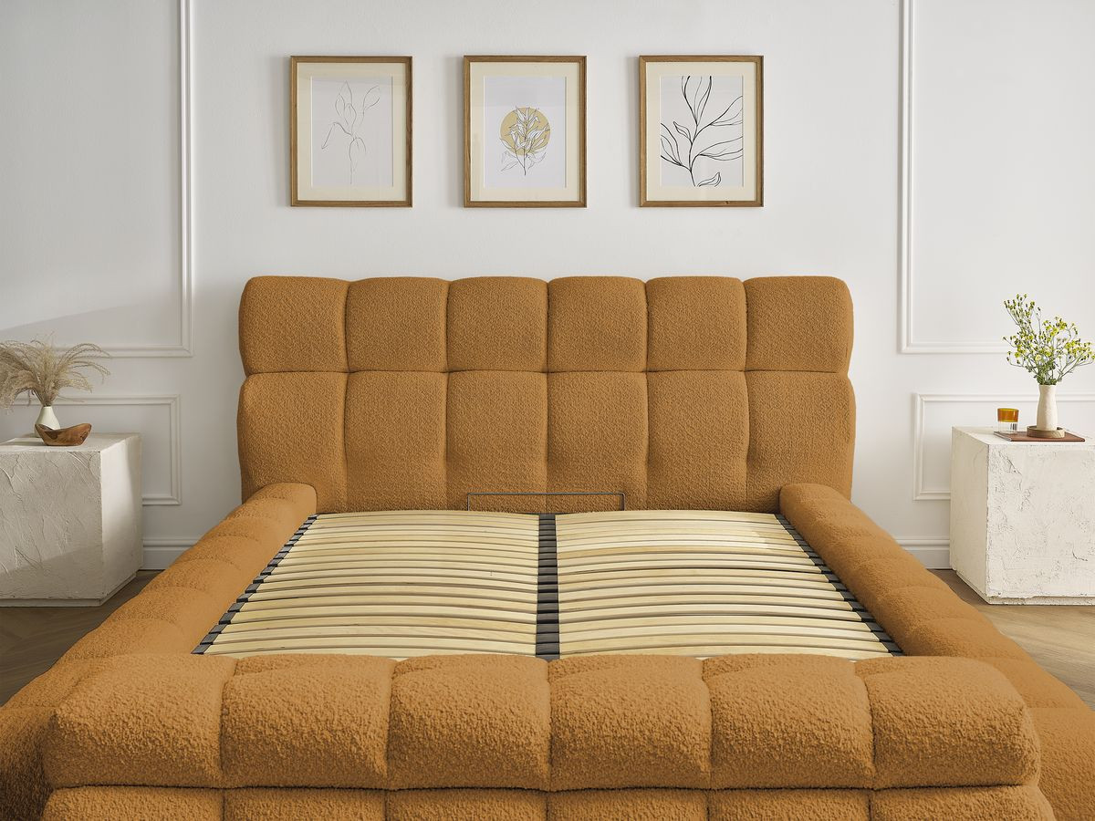 Lit coffre MONT-BLANC + Bout de lit MONT-BLANC tissu bouclette