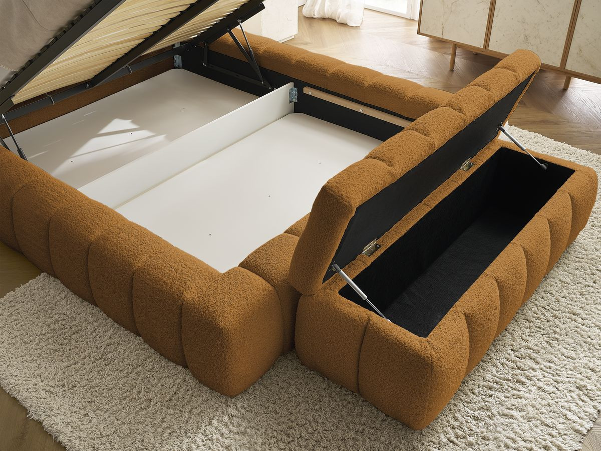 Lit coffre MONT-BLANC + Bout de lit MONT-BLANC tissu bouclette