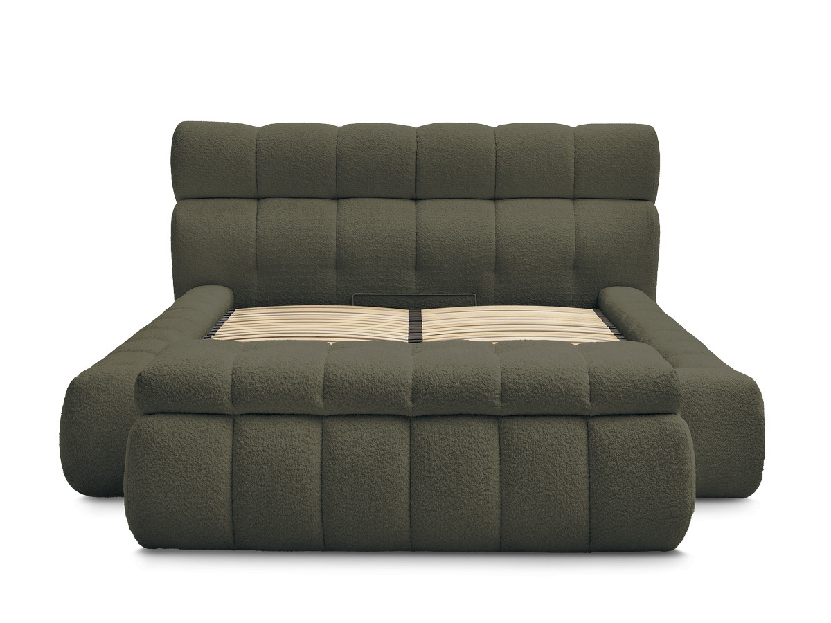 Lit coffre MONT-BLANC + Bout de lit MONT-BLANC tissu bouclette