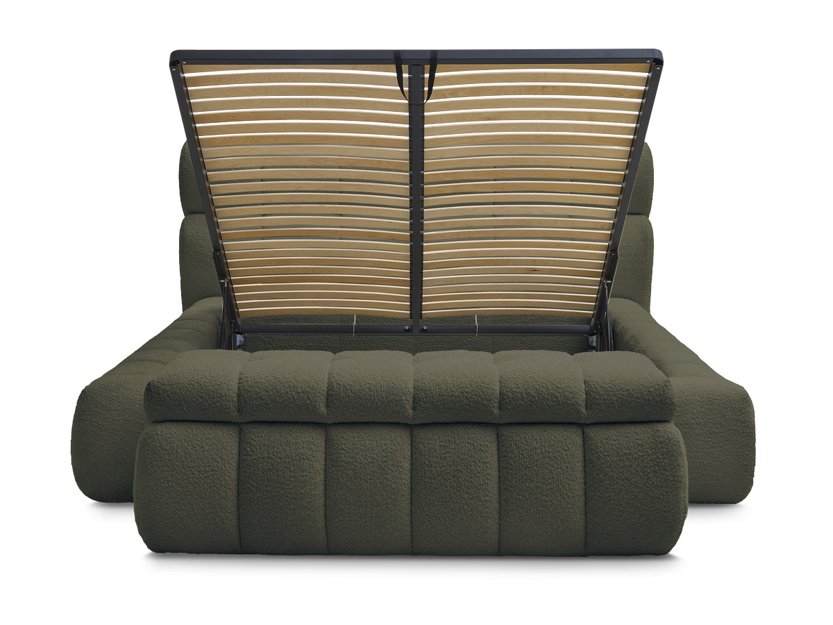 Lit coffre MONT-BLANC + Bout de lit MONT-BLANC bouclette vert 140x190 + bout de lit — vue 6