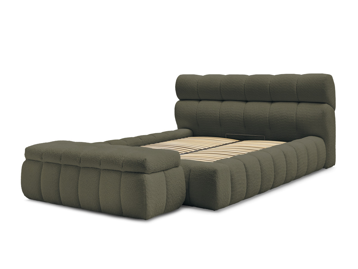 Lit coffre MONT-BLANC + Bout de lit MONT-BLANC tissu bouclette