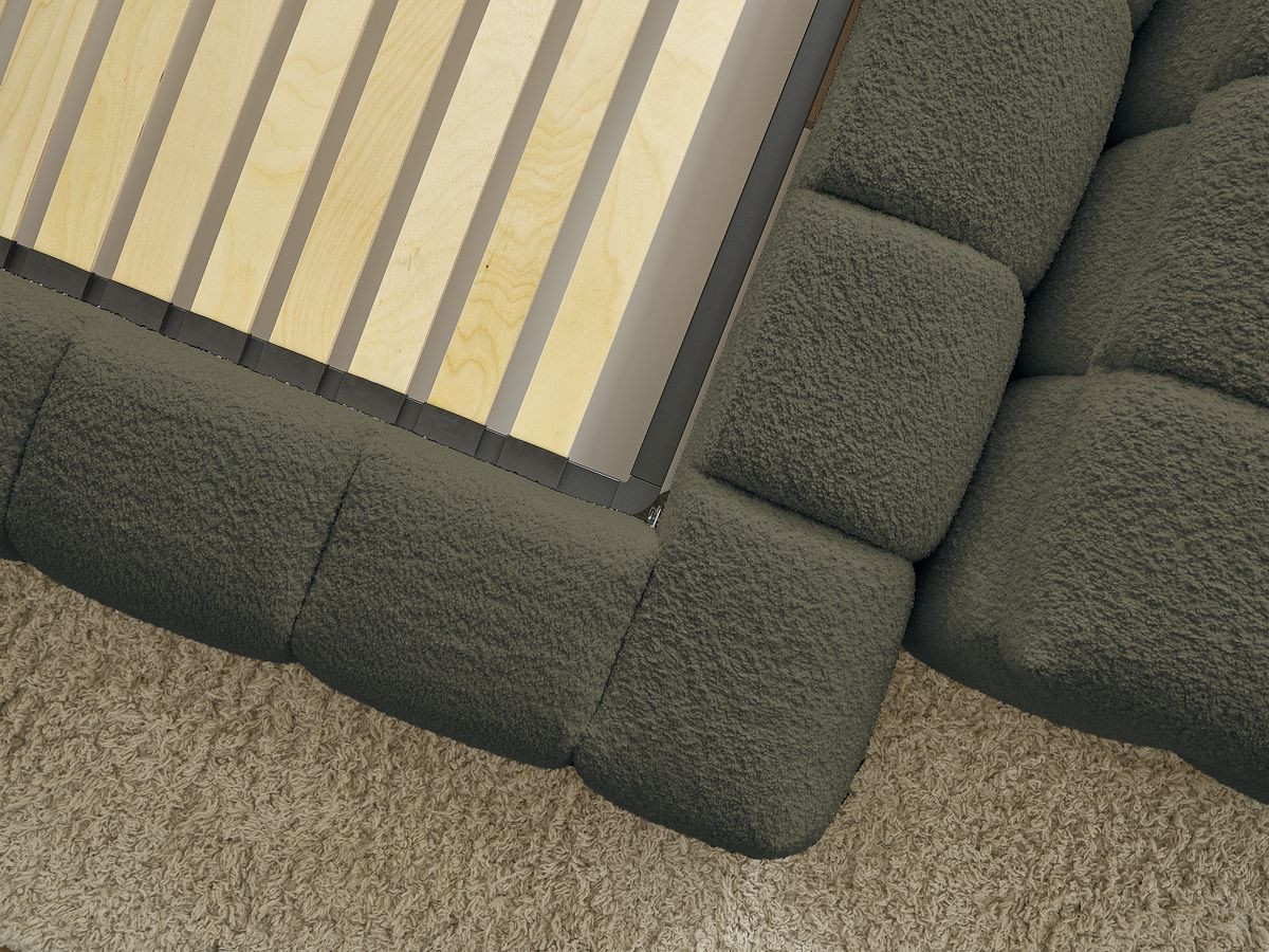 Lit coffre MONT-BLANC + Bout de lit MONT-BLANC tissu bouclette