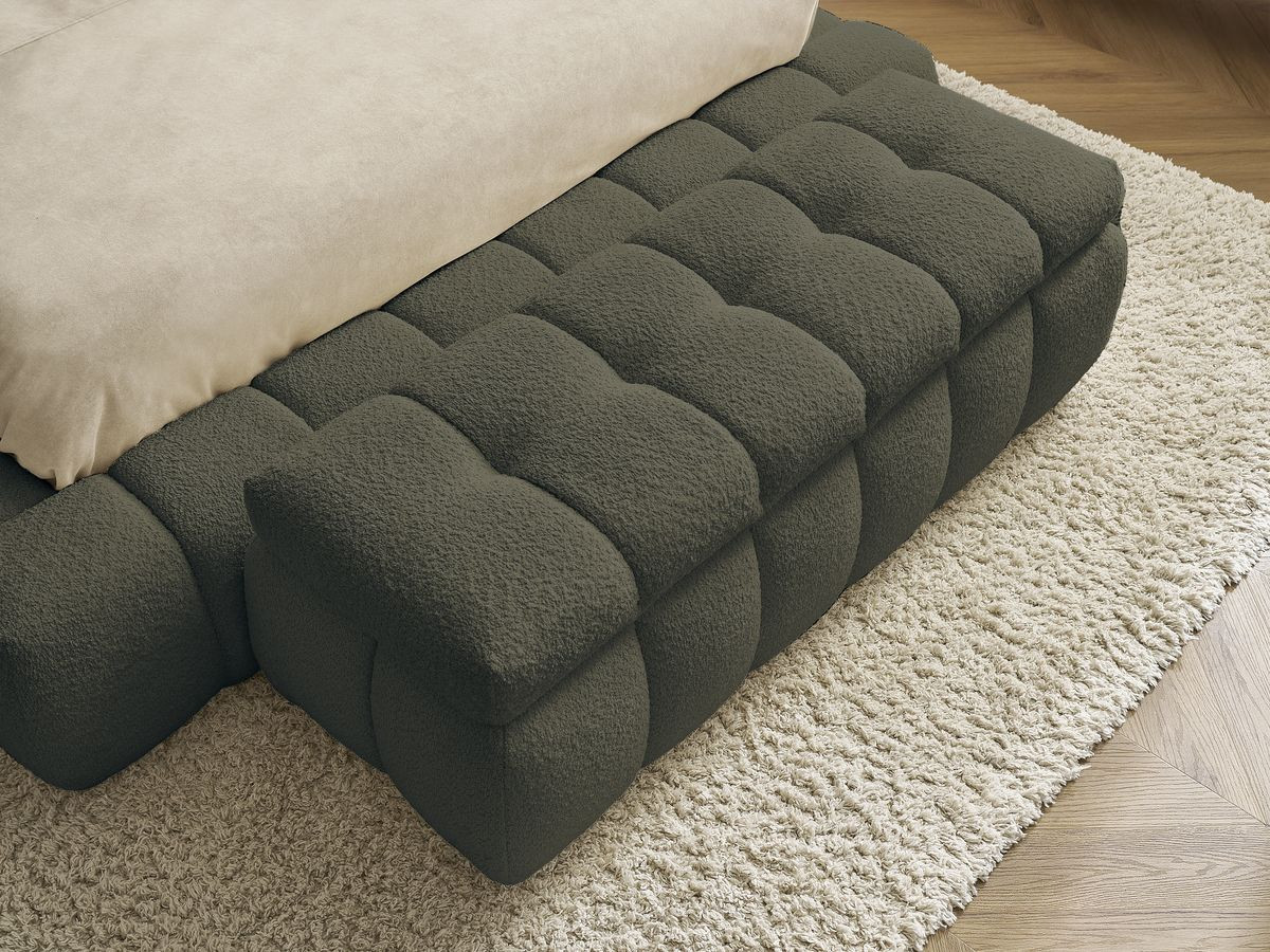 Lit coffre MONT-BLANC + Bout de lit MONT-BLANC tissu bouclette