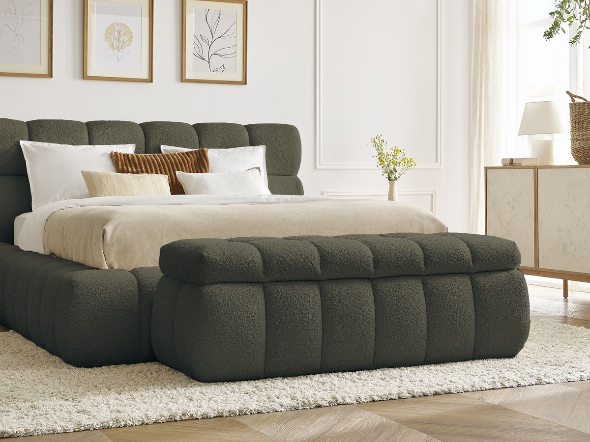 Lit coffre MONT-BLANC + Bout de lit MONT-BLANC tissu bouclette