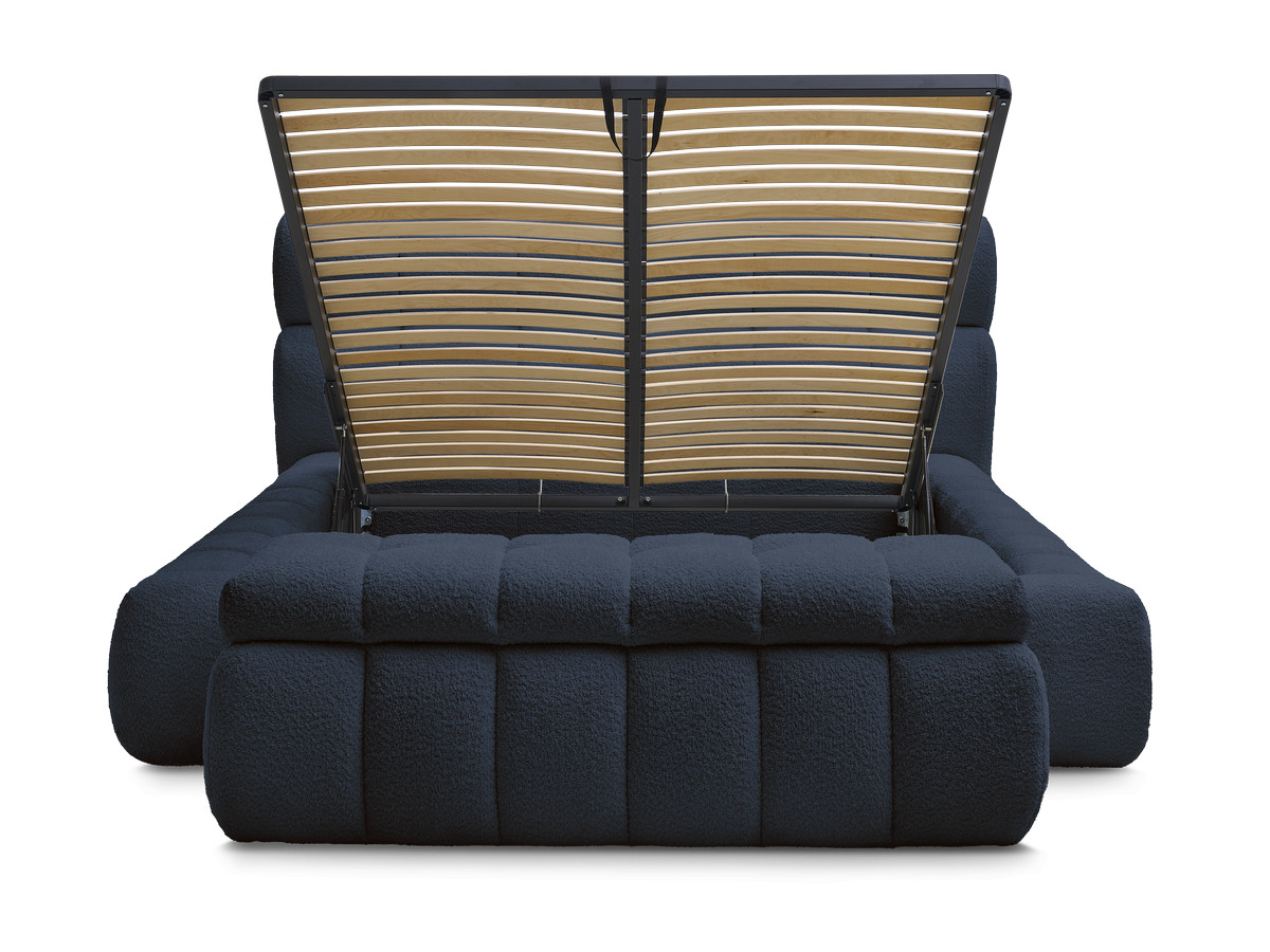 Lit coffre MONT-BLANC + Bout de lit MONT-BLANC bouclette bleu foncé 140x190 + bout de lit — vue 6