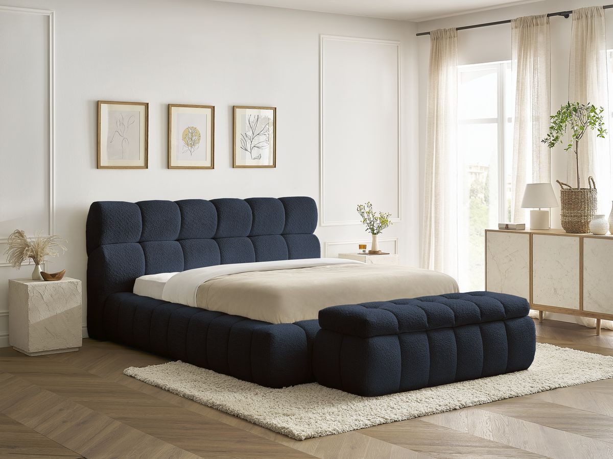 Lit coffre MONT-BLANC + Bout de lit MONT-BLANC tissu bouclette