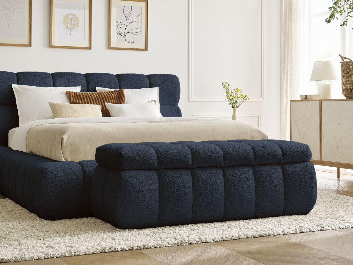 Lit coffre MONT-BLANC + Bout de lit MONT-BLANC tissu bouclette
