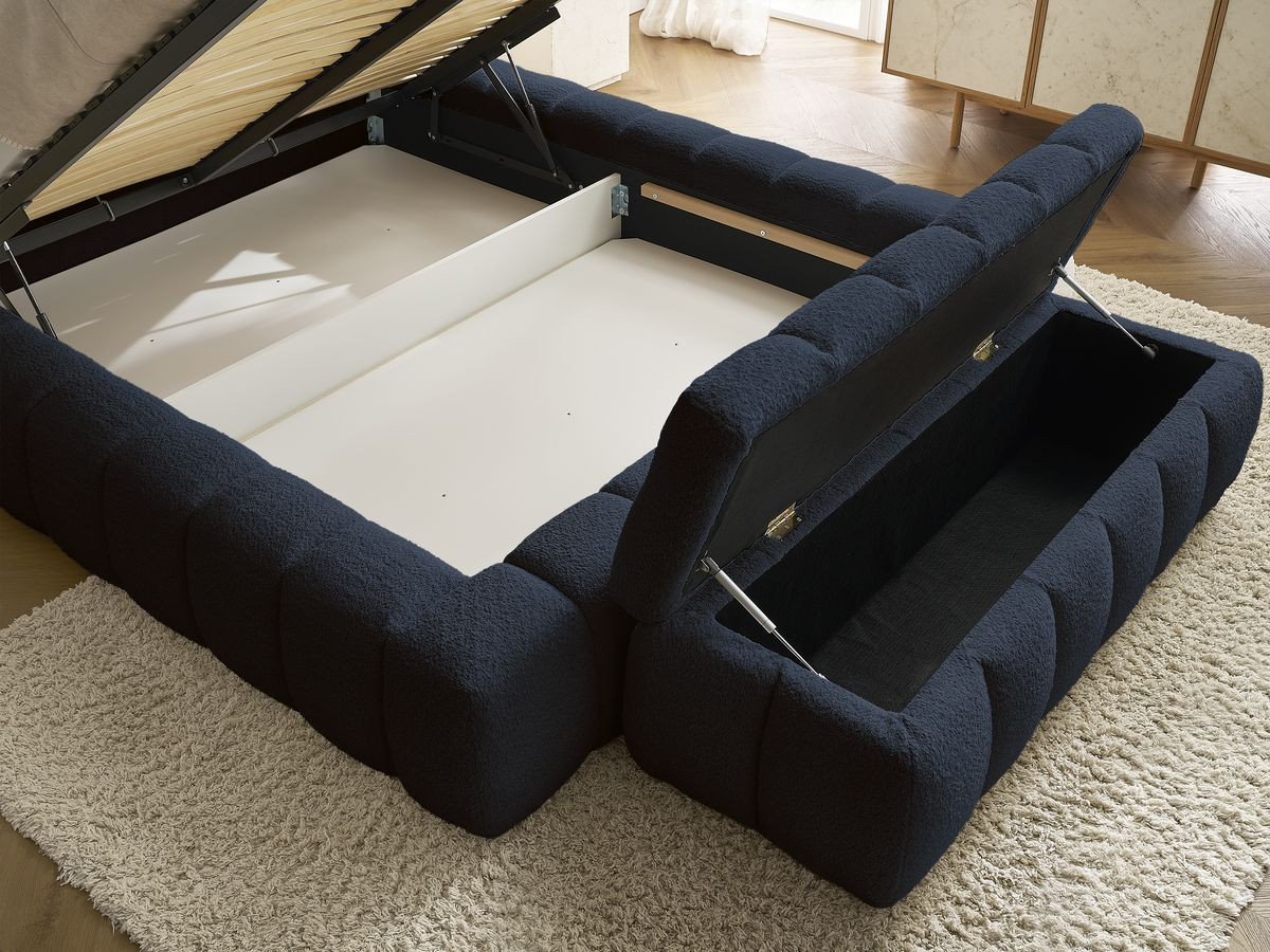 Lit coffre MONT-BLANC + Bout de lit MONT-BLANC tissu bouclette