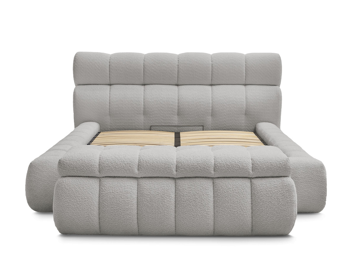 Lit coffre MONT-BLANC + Bout de lit MONT-BLANC tissu bouclette
