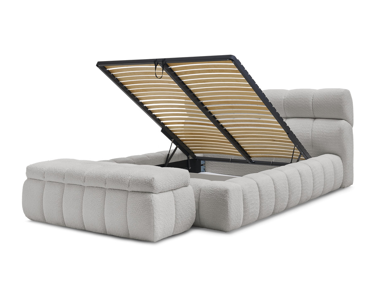 Lit coffre MONT-BLANC + Bout de lit MONT-BLANC tissu bouclette