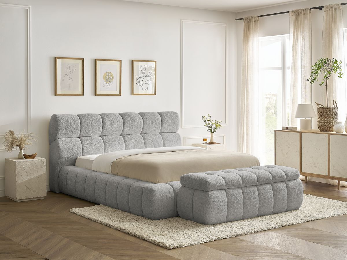 Lit coffre MONT-BLANC + Bout de lit MONT-BLANC tissu bouclette