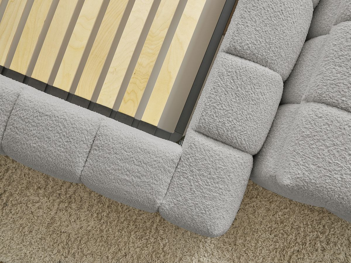 Lit coffre MONT-BLANC + Bout de lit MONT-BLANC tissu bouclette