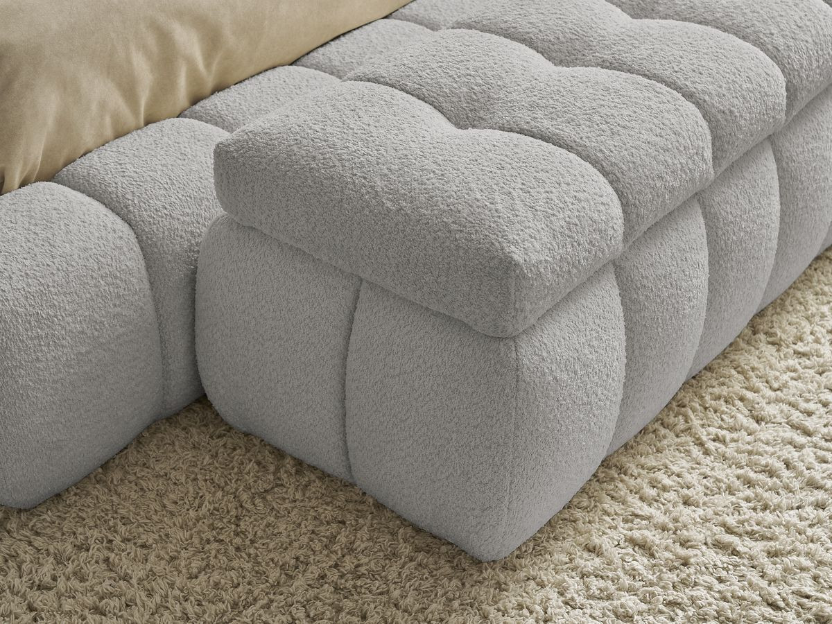 Lit coffre MONT-BLANC + Bout de lit MONT-BLANC tissu bouclette
