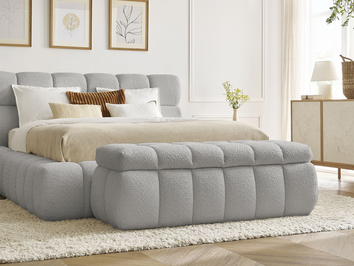 Lit coffre MONT-BLANC + Bout de lit MONT-BLANC tissu bouclette