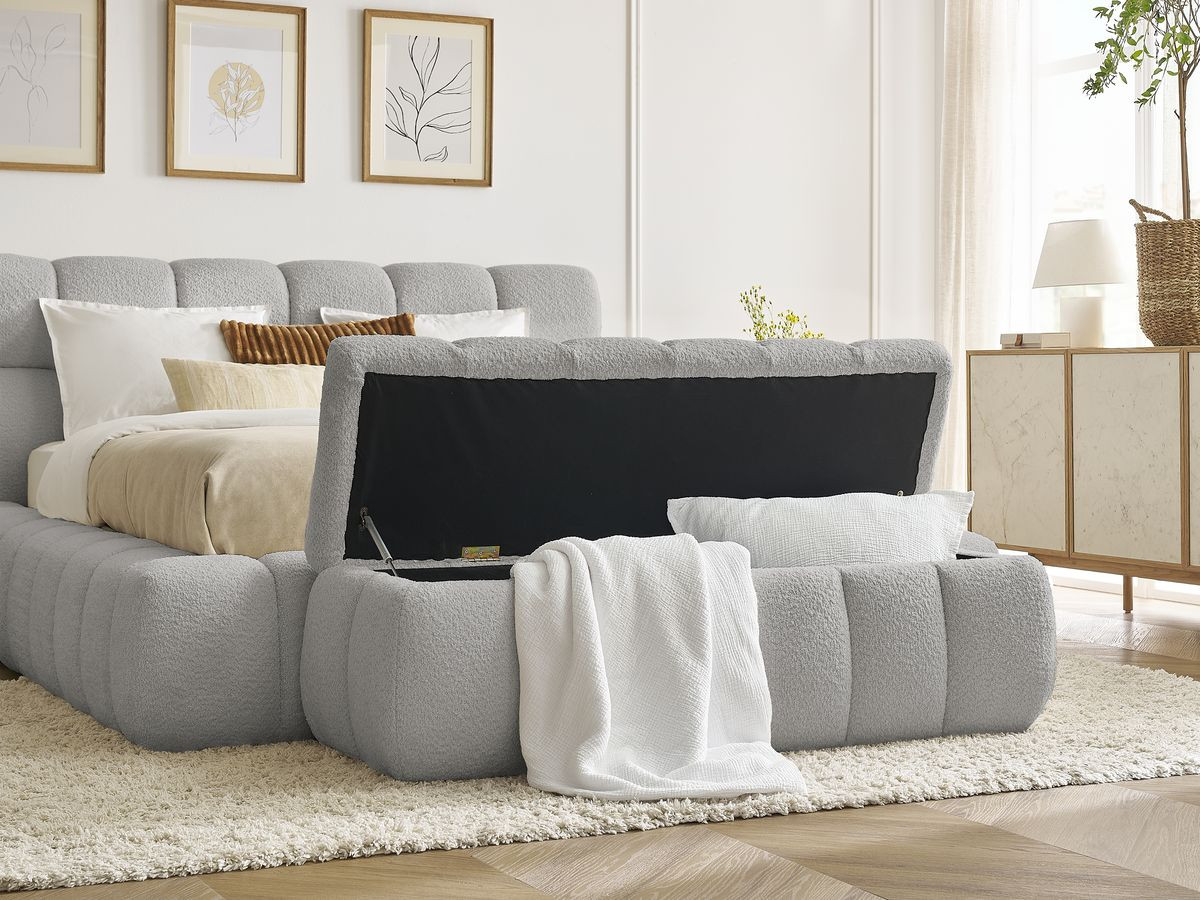 Lit coffre MONT-BLANC + Bout de lit MONT-BLANC tissu bouclette