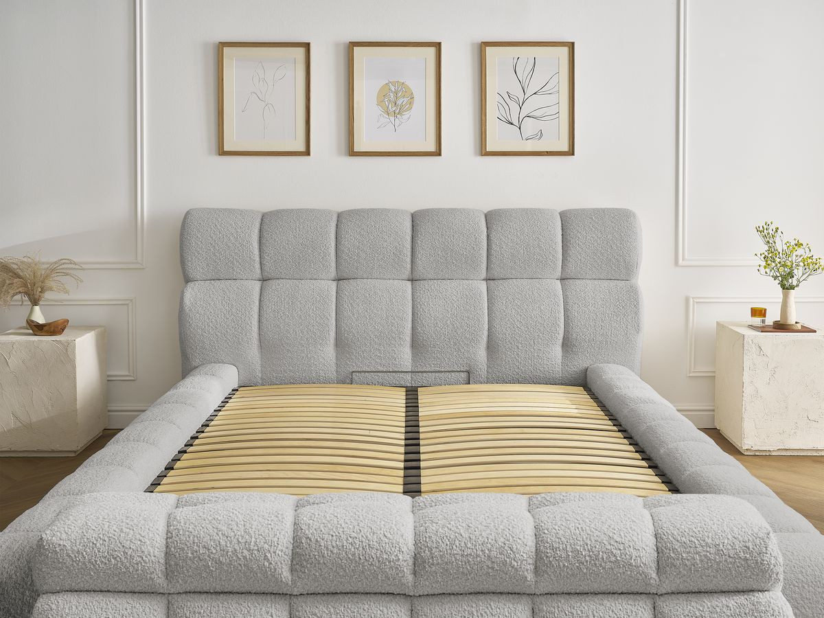 Lit coffre MONT-BLANC + Bout de lit MONT-BLANC tissu bouclette