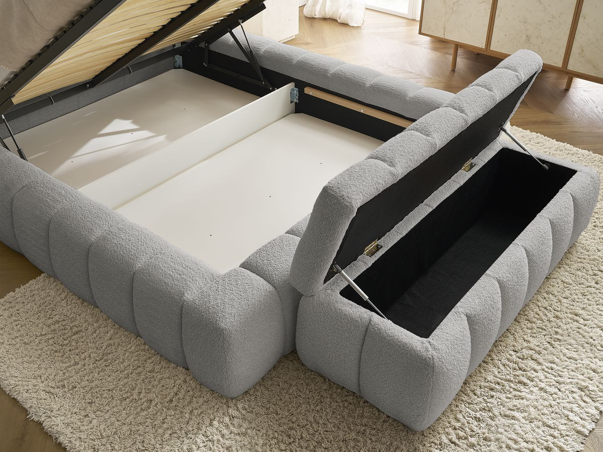 Lit coffre MONT-BLANC + Bout de lit MONT-BLANC tissu bouclette