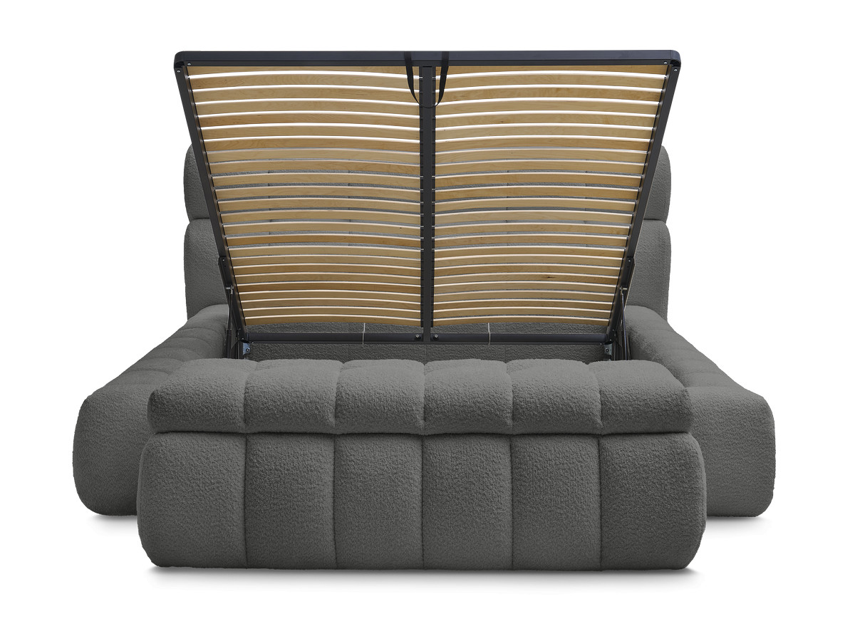 Lit coffre MONT-BLANC + Bout de lit MONT-BLANC bouclette gris foncé 140x190 + bout de lit — vue 6